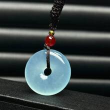 1pc Natural Bashan Ice Bottom Blue Green, Peace Button Pendant Necklace, High Quality Gem Crystal Jewelry, All Hand-Carved, Ladies, Men, Quartz Crystal Wealth Pendant, Necklace, Peace Necklace, Couple Necklace, Gift For Women, Suitable For Holiday Party Gifts, Quartz Crystal Gifts. (Complimentary: Lanyard, Gift Box) - Safety Button - View 1