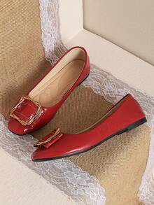 女士方头平底鞋，浅口软底老奶奶乐福鞋，酒红色，百搭，适合办公室和传统中式风格，春秋季节 - 紅色 - 查看 3