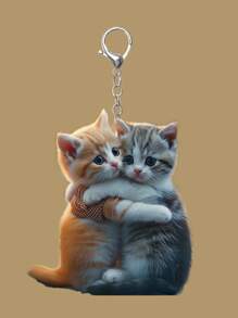 1 pièce Porte-clés en acrylique 2D chat de dessin animé, clip de sac à dos, pendentif cadeau pour amis, accessoires automobiles, accessoires de voiture, breloques de sac, sac d'école, accessoires gothiques Y2K, porte-badges avec support pour pièce d'identité, accessoires de voiture, breloques de sac