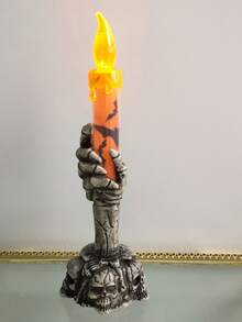 1pc Halloween Creative Personalized Decoration Candle Holder Party Venue Decoration Props Skeleton Ghost Holding Candle Light LED Electronic Jack-O-Lantern, The Battery Is Not Delivered, You Need To Bring Your Own 3 Button Batteries Halloween Decoration Room Decor Halloween Garden Decor For Gift Fairy Holiday Decor Festival Decor