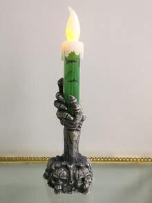 1pc Halloween Creative Personalized Decoration Candle Holder Party Venue Decoration Props Skeleton Ghost Holding Candle Light LED Electronic Jack-O-Lantern, The Battery Is Not Delivered, You Need To Bring Your Own 3 Button Batteries Halloween Decoration Room Decor Halloween Garden Decor For Gift Fairy Holiday Decor Festival Decor