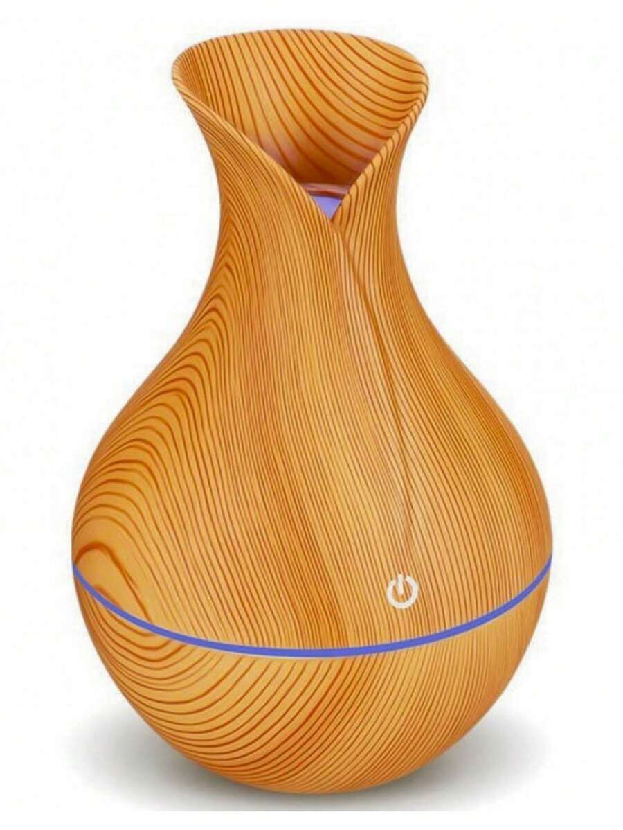 Air Humidifier And Flavorizer Wooden Vase Shape Ultrasonic Diffuser With Colorful LED Usb - 摩卡棕 - 查看 1