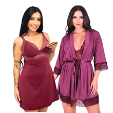 Postpartum Breastfeeding Robe And Nightgown Kit Delicate And Sensual Maternity Sets - Màu Đỏ Sâu - Xem 1