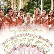 10 piezas Abanicos de papel con moño y rosa, decoraciones para fiesta de boda, regalos para fiesta de cumpleaños - Rosa - Ver 6