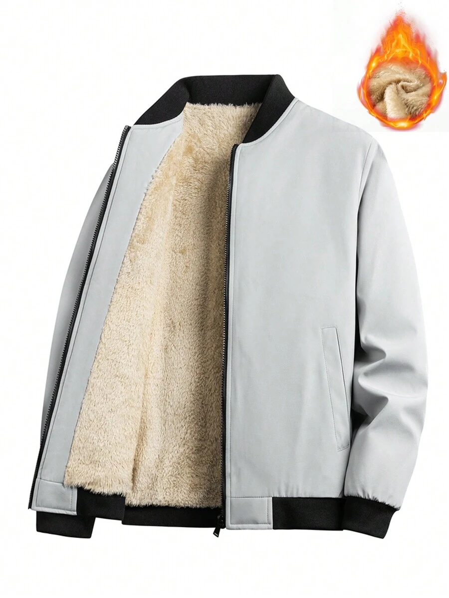 Men's Fashionable Fleece-Lined Casual Jacket, Suitable For Spring And Autumn - Grey - View 1