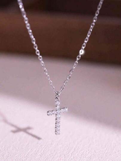 Collar de cadena de acero inoxidable con cruz de rhinestone en estilo gótico vintage