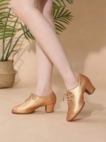 Zacht leren dames Latin-dansschoenen met middelhoge hak, ballroomdansschoenen voor volwassenen, voor leraren, buitendansen