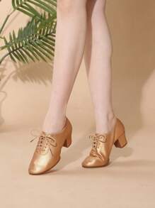 Zacht leren dames Latin-dansschoenen met middelhoge hak, ballroomdansschoenen voor volwassenen, voor leraren, buitendansen