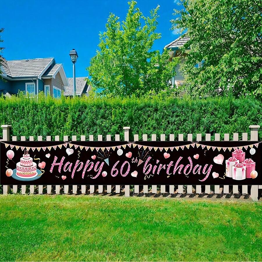 1 件金色闪光生日横幅，适用于 16 岁、21 岁、30 岁、40 岁、50 岁、60 岁、70 岁生日派对装饰、场景装饰、气氛布置、庆祝旗帜、悬挂横幅，适用于门廊、庭院、草坪 - 60歲 - 查看 1