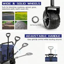 Collapsible Wagon Cart,Foldable Beach Wagon, Folding Wagon For Sand.Utility Cart For Yard/Sports.220lb Heavy Duty W/Cupholders & Big DIY Wheels (Black) - 4-wide-wheel Dark Blue - View 5