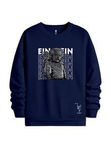 Round Neck Sweatshirt Cold Blouse Albert Streetwear Cartton Style Einstein Coat - Màu xanh hải quân - Xem 2