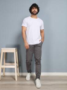 Men's Twill Pants Tailoring Slim Sport Knife Pocket Built-In Pocket - 深灰色 - 查看 8