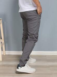 Men's Twill Pants Tailoring Slim Sport Knife Pocket Built-In Pocket - 深灰色 - 查看 6