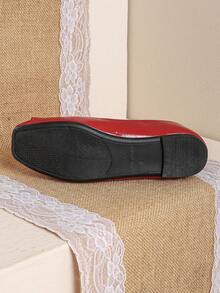 女士方头平底鞋，浅口软底老奶奶乐福鞋，酒红色，百搭，适合办公室和传统中式风格，春秋季节 - 紅色 - 查看 6