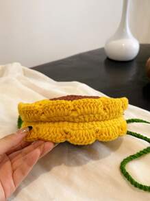 可爱向日葵小包用针织纱，简单自制钩针女士十字单肩包，新款，清新文艺女孩，时尚花朵单肩包 - 黃色 - 查看 8