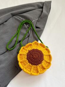 可爱向日葵小包用针织纱，简单自制钩针女士十字单肩包，新款，清新文艺女孩，时尚花朵单肩包 - 黃色 - 查看 10