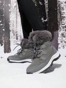 Women's Snow Boots Cozy Warm Insulated Lace Up Mid-Calf Waterproof Walking Hiking Festival Outdoor Grey Boots - 深灰色 - 查看 3