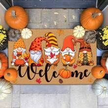 1pc Autumn Theme Doormat, Dwarf Autumn Element Pattern Slip-Resistant Outdoor Decorative Carpet Mat, Thanksgiving & Halloween Decor, Home Autumn Decoration