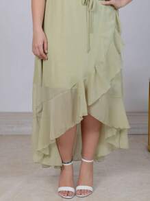 Chiffon Women's V-Neck Ruffled Hem Crossover Dress - Elegant Sleeveless Summer Midi Dress For Casual And Formal Occasions - Light.Green - View 5