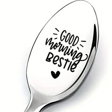 1 件不锈钢勺子，“我的意思是早上好”雕刻勺子、趣味勺子、咖啡勺、冰淇淋勺、茶匙、甜点勺，适用于家庭聚会、生日礼物、派对用品 - 銀色 - 查看 6