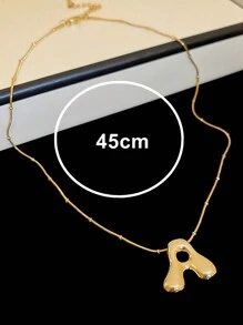 MECYLIFE 1 件不对称 3D 粗字母吊坠不锈钢蛇链项链，时尚女士 - 金黃色+夾珠蛇鏈 - 查看 6