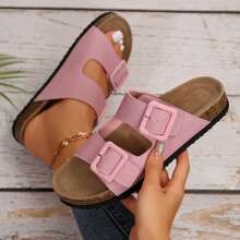 Stylish & Comfy Women's Open-Toe Cork Sandals: Double Row Adjustable Straps For Casual Outdoor Wear. - 粉色 - 查看 9