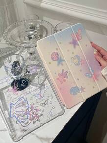 1 件可爱粉色贝壳与海星字母印花亚克力透明水晶保护壳适用于 iPad Huawei，支持睡眠/唤醒功能 - 彩色 - 查看 5