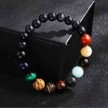 1 pieza Pulsera elástica con piedra natural hecha a mano con patrón de 8 planetas, adecuada para hombres