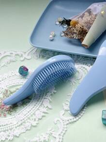 1pc Massage Comb, Macaron Color Series, Anti-Static Massage Hair Brush, ABS Soft Teeth, Smoothens Hair Without Tangles, Suitable For Wet & Dry Use, Portable Magic Handle, Shower Massage Brush, Salon-Grade Hairstyling Tool, Suitable For Home And Outdoor Use, Can Be Given As A Gift To Friends And Family, Unisex, Essential For Back-To-School Season And Vacation, Women Hair Accessory - Blue - View 6