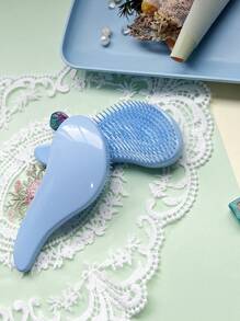 1pc Massage Comb, Macaron Color Series, Anti-Static Massage Hair Brush, ABS Soft Teeth, Smoothens Hair Without Tangles, Suitable For Wet & Dry Use, Portable Magic Handle, Shower Massage Brush, Salon-Grade Hairstyling Tool, Suitable For Home And Outdoor Use, Can Be Given As A Gift To Friends And Family, Unisex, Essential For Back-To-School Season And Vacation, Women Hair Accessory - Blue - View 4