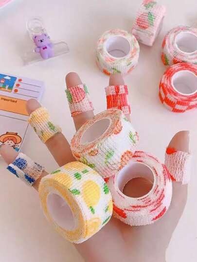 10 件创意随机颜色无纺布自粘绷带，手指、手腕保护胶带，多功能卡通图案弹性绷带，适合户外运动、健身、校园、家庭使用，是送给朋友的理想礼物健身房配件销售运动胶带