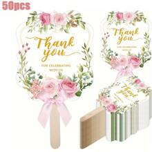 10 piezas Abanicos de papel con moño y rosa, decoraciones para fiesta de boda, regalos para fiesta de cumpleaños - Rosa - Ver 9