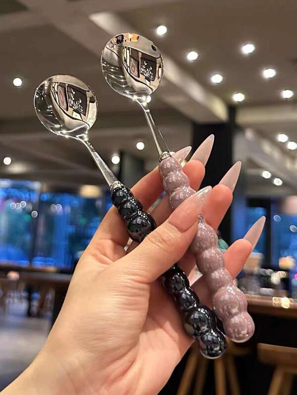 1pc Stainless Steel Knife Fork Spoon Cutlery Set, Luxury Faux Pearl Ceramic Handle For Hotel & Restaurant, Includes Steak Knife, Fork, Dessert Spoon, Long Handle Soup Spoon,Kitchen,Christmas Gift