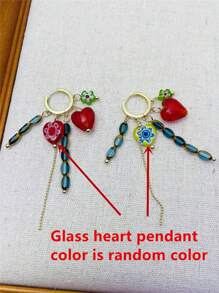 Flower & Heart-Shaped Random Color Crystal Earrings, Fashionable Colorful Tassel Drop Earrings, Versatile Elegant Earplugs Valentines - Gold - View 4