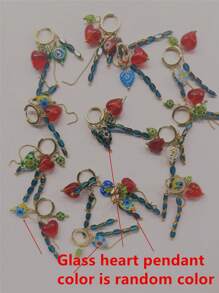 Flower & Heart-Shaped Random Color Crystal Earrings, Fashionable Colorful Tassel Drop Earrings, Versatile Elegant Earplugs Valentines - Gold - View 5