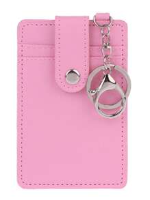 Unisex Colour Portable ID Card Holder Bus Card Cover Case Office Work Key Chain Key Ring Tool - Pink - View 7