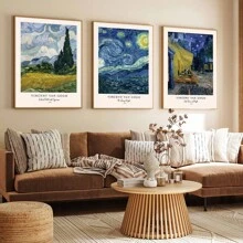 文森特·威廉·梵高麦田与柏树、星夜、咖啡厅露台的夜间装饰艺术画、3幅无框海报挂画、著名艺术家版画、画廊墙壁家居装饰、展览墙壁艺术画、经典复古海报、现代墙壁艺术版画、房间装饰、客厅装饰艺术、家居墙壁装饰艺术、理想的创意家居礼物、适合客厅书房卧室走廊的装饰艺术画 - 3PCS - 查看 5