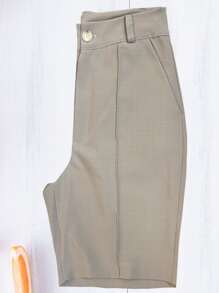 Women's Bermuda Shorts Tailoring Casual Linen Design - 米色 - 查看 1