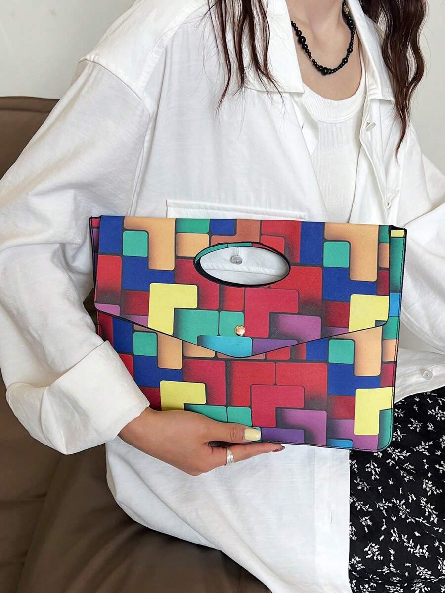 Fashionable Solid Color PU Flap Envelope Clutch Bag, High-Quality Crocodile Texture Pattern, Elegant Niche Design, Casual Minimalist, Multi-Functional - Multicolor - View 1