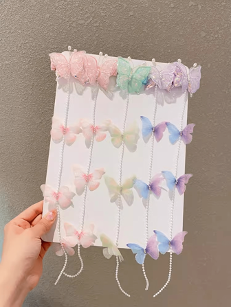 2 pezzi Mollette per capelli eleganti in tessuto e rete con motivi di farfalle e fiori, adatte per luso quotidiano per ragazze