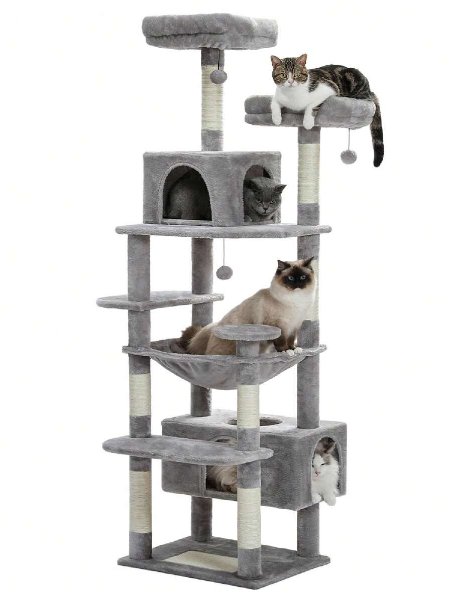 PAWZ Road عمود خدش كبير، برج قطط بارتفاع 184 سم للقطط الكبيرة، منزل قطط مع أعمدة خدش مغلفة بالسيزال وحشوة، منطقتان مبطنتان للاستلقاء، منزل مزدوج وسلة للقطط المنزلية
