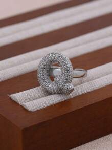 KEJIALAI 1pc New Luxury Big Exaggerated Hip-Hop Style A-Z 26 Letter Ring, Copper Micropavé CZ Plated Platinum Men Women Initial Name Letter Ring - Letter - View 23