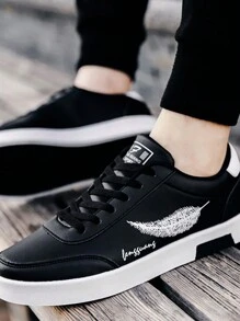 Zapatos casuales de con suela de goma, punta redonda, cordones, personalidad elegante, "Zapatillas de deporte simples para estudiantes de diseño de plumas casuales de moda para, Negro - "Las Zapatillas Casuales De Suela Pesada Para Hombres Son Ligeras, Cómodas, Elegantes, Zapatos Deportivos Casuales Para Estudiantes, Ligeros, Transpirables, Antideslizantes, Resistentes Al Desgaste, Clásicos, Elegantes, Simples, - Negro - Ver 2