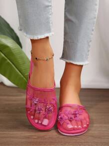 2025年秋季女款透气柔软舒适轻便休闲运动徒步度假鞋春夏季穆勒鞋 - 玫紅色 - 查看 3