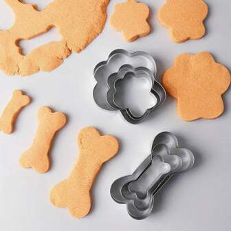 3/6pcs/Set Dog Paw & Bone Shaped Cookie Cutter Molds, Pastry Cutters, Biscuit Molds, Baking Tools, Kitchen Accessories