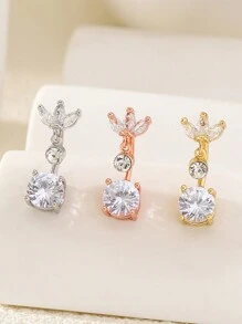1pc Luxury Fashion Double Leaf Cubic Zirconia Belly Button Ring Piercing Body Jewelry For Women - Double-headed Leaves - View 3