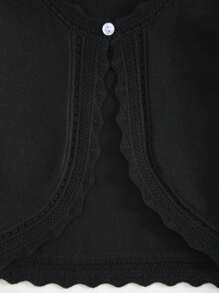 Young Girls' Elegant Solid Color Long Sleeve Hollow Out Knitted Cardigan, Autumn - màu đen - Xem 5