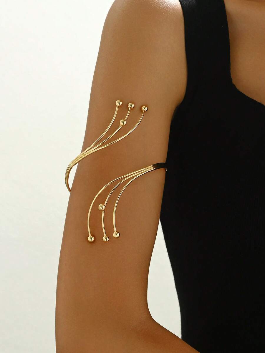 1 件简约时尚金属盘绕串珠手链 - 金黃色 - 查看 1