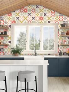 1 rollo Papel pintado autoadhesivo, pegatinas de azulejos de estilo marroquí, pegatinas de pared de cocina reforzadas a prueba de aceite, papel pintado para renovar muebles, papel pintado estético para decoración del hogar en cocina y baño 120 x 30 cm - Multicolor - Ver 6