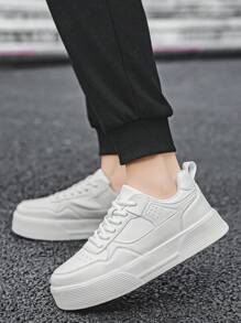Herren minimalistische einfarbige Plattform Schnür-Freizeitschuhe, modisch vielseitig für College-Studenten, Pendeln, Outdoor-Sport, Unisex